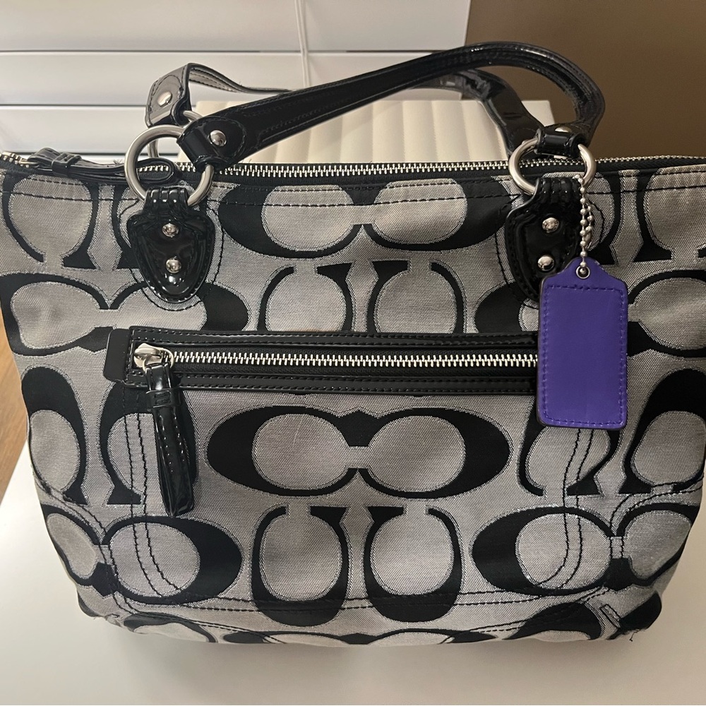 Coach Black and Gray Monogram Tote